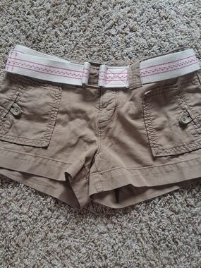 Vintage Y2K American Eagle Khaki Chino Shorts Hot Pink Embroidered Belt Preppy 4
